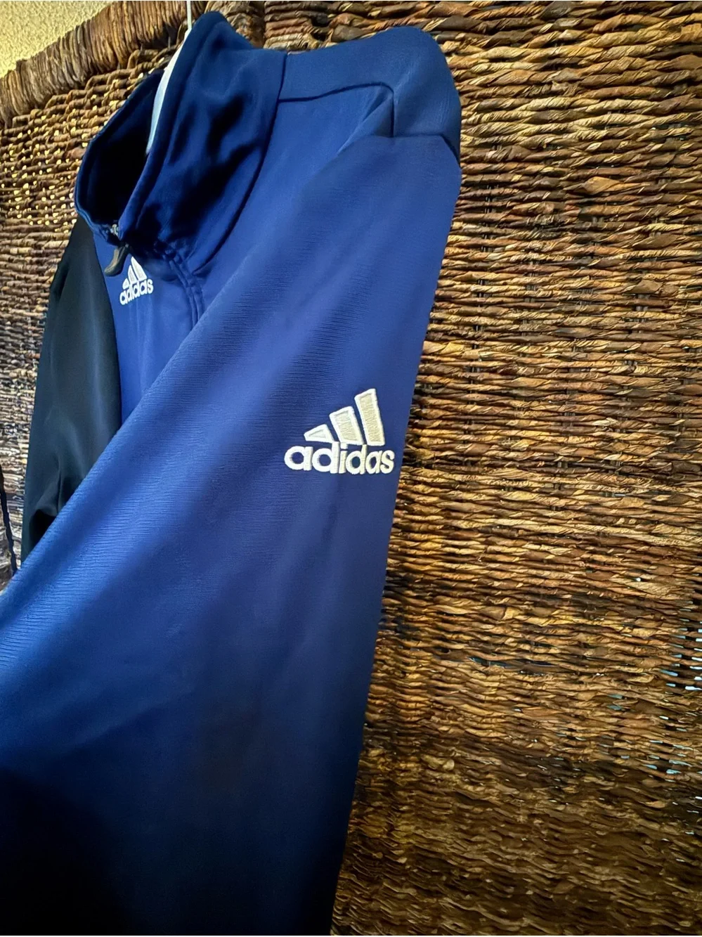 adidas Tracksuit Jacket Full Zip Three Stripe Logo Navy and Black Size L